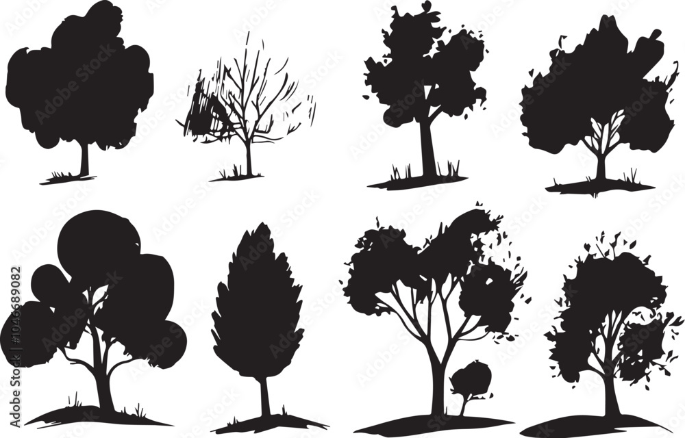 Fototapeta premium Set Trees. Hand drawn vector illustration 