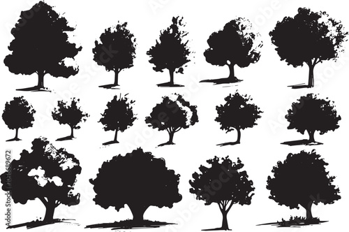 Set Trees. Hand drawn vector illustration 