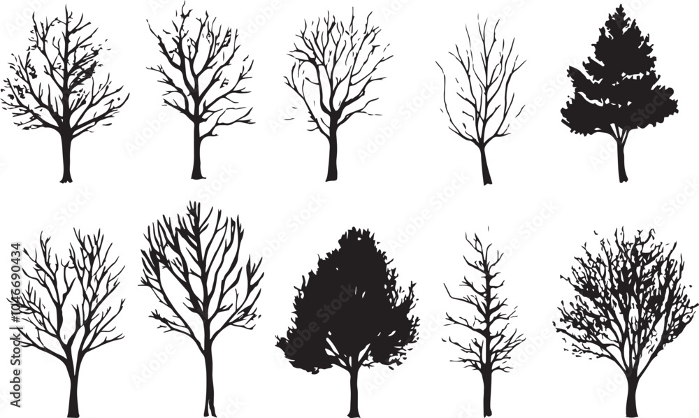 Obraz premium Set Trees. Hand drawn vector illustration 