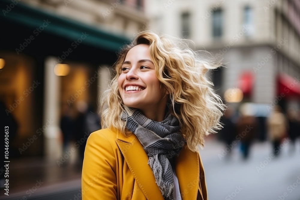 Portrait of a beautiful young woman with curly hair in the city Portrait of a beautiful young woman with curly hair in the city