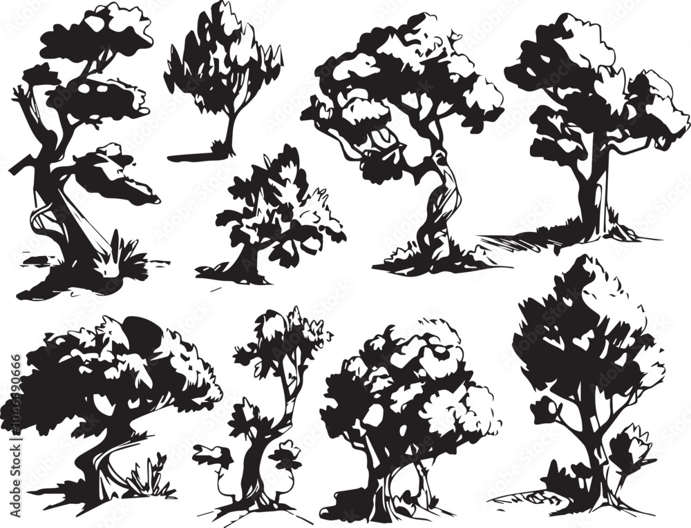 Set Trees. Hand drawn vector illustration Set Trees. Hand drawn vector illustration