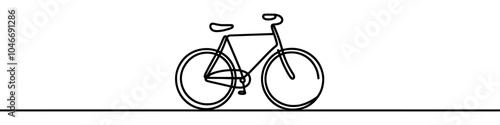 Continuous line drawing representing a bicycle on white background