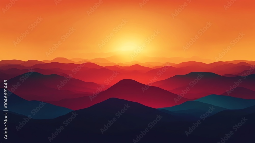 Fototapeta premium Stunning sunset over layered mountains, showcasing a vibrant gradient of colors in the sky.