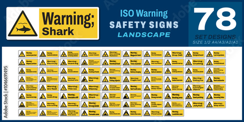 78 set ISO warning safety signs v54_shark_landscape size 1/2 a4,a3,a2,a1	
