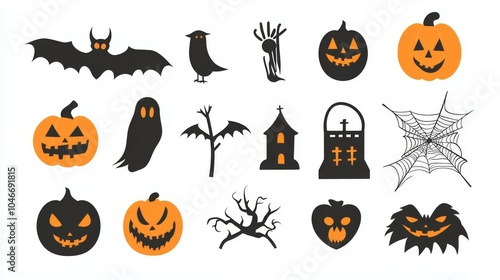 Halloween Themed icons, white background