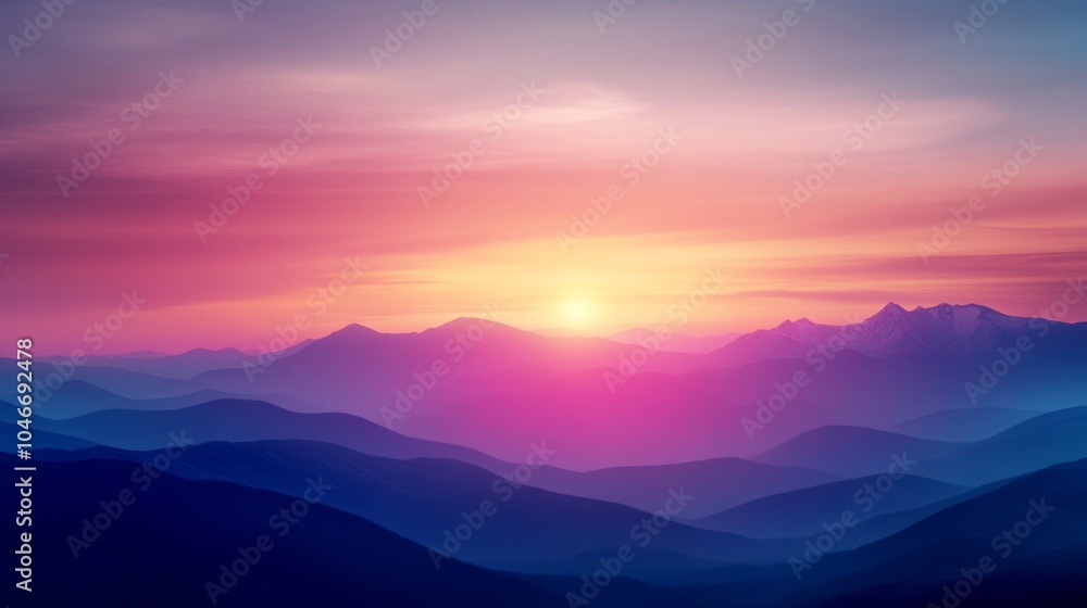Obraz premium A beautiful mountain range with a pink and purple sunset in the background