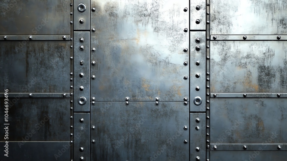 Industrial steel wall background with rivets and a weathered texture. Industrial steel wall background with rivets and a weathered texture.