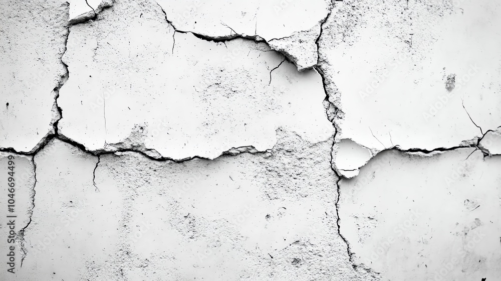 Fototapeta premium Cracked white wall surface with rough texture, ideal for background or design purposes.