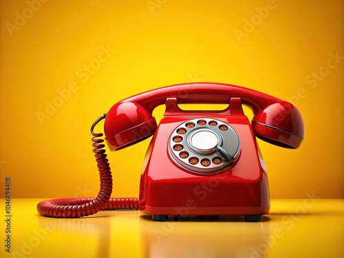 Retro Red Phone on Yellow Background Panoramic Image photo