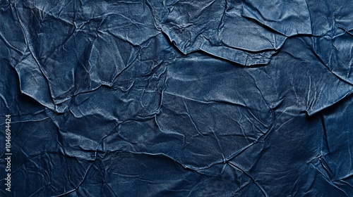 Crumpled blue paper texture with rich details on a dark background.