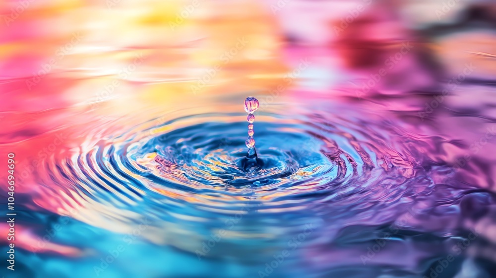 Colorful water drop creating ripples in a vibrant, abstract background. Colorful water drop creating ripples in a vibrant, abstract background.