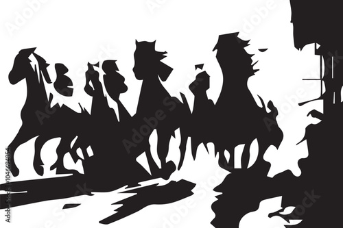 Painting artistic drawing of a herd of Arabian horses