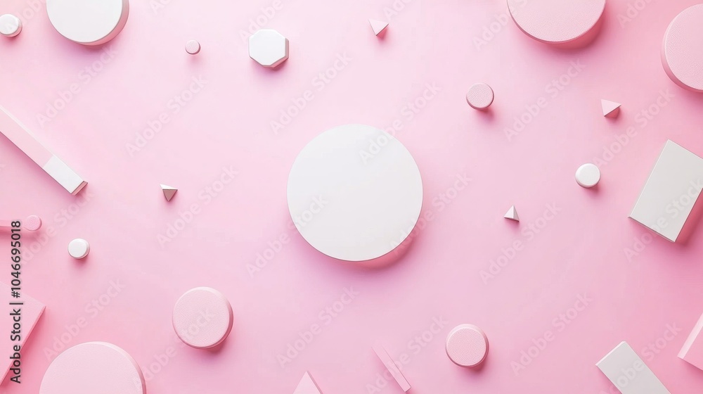 Photo of, Pink background with scattered geometric shapes for design, banner template Photo of, Pink background with scattered geometric shapes for design, banner template