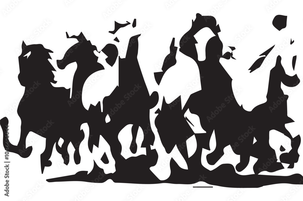 Painting artistic drawing of a herd of Arabian horses Painting artistic drawing of a herd of Arabian horses