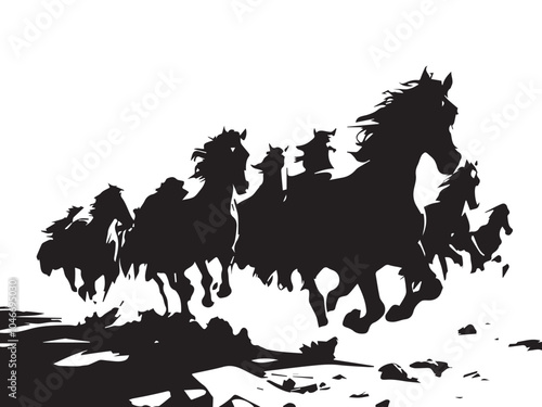 Painting artistic drawing of a herd of Arabian horses