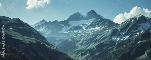 Wallpaper Mural Mountain landscape with snow-capped peaks and a clear sky, 4K hyperrealistic photo Torontodigital.ca