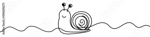 Happy snail crawling on a continuous line drawing