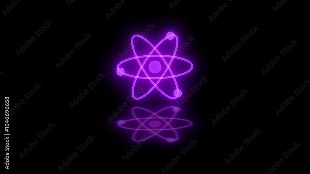 Neon glowing 3d atom loopable purple color in black background Neon glowing 3d atom loopable purple color in black background