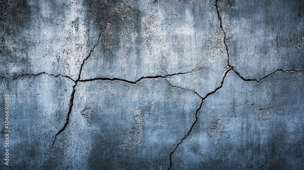 Fototapeta premium Close-up of cracked concrete wall texture, ideal for backgrounds and architectural design.