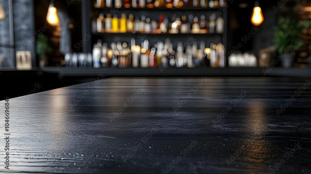 Wooden Tabletop with Blurred Background in Bar Setting Wooden Tabletop with Blurred Background in Bar Setting