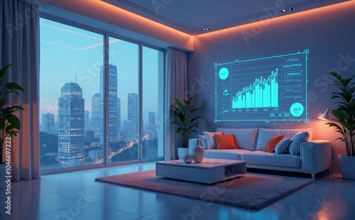 Concept of modern Futuristic room networked and internet of things 