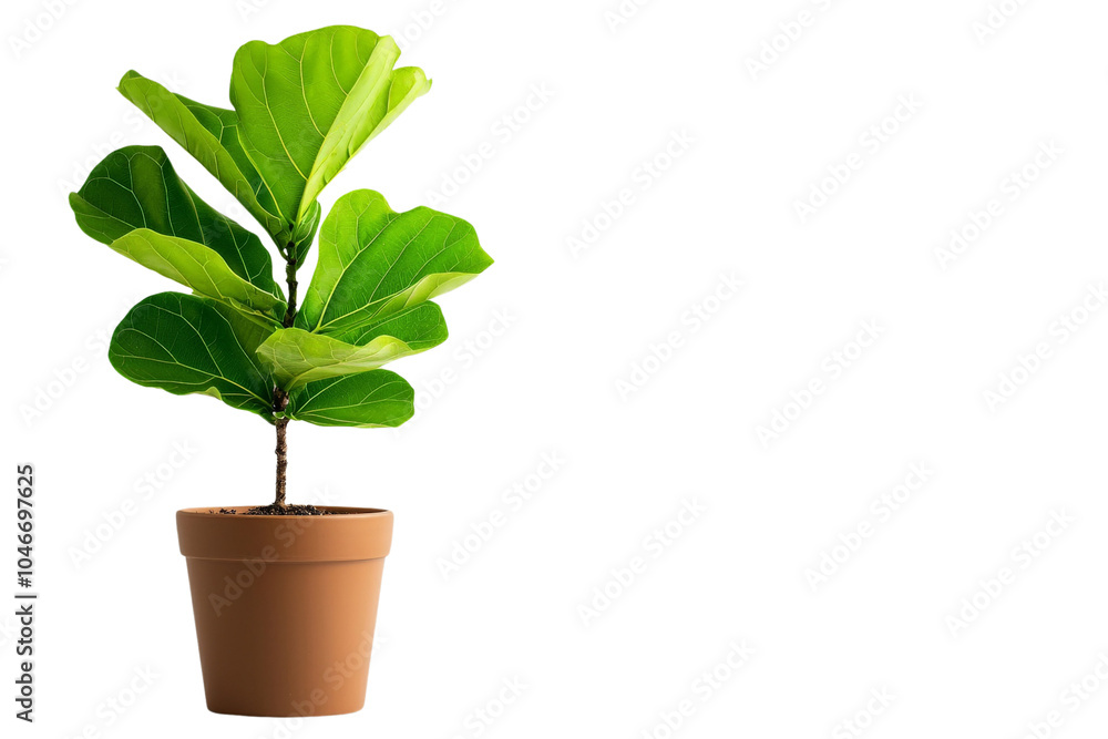 A healthy potted fiddle-leaf fig tree, isolated on a clean transparent background, PNG file. A healthy potted fiddle-leaf fig tree, isolated on a clean transparent background, PNG file.