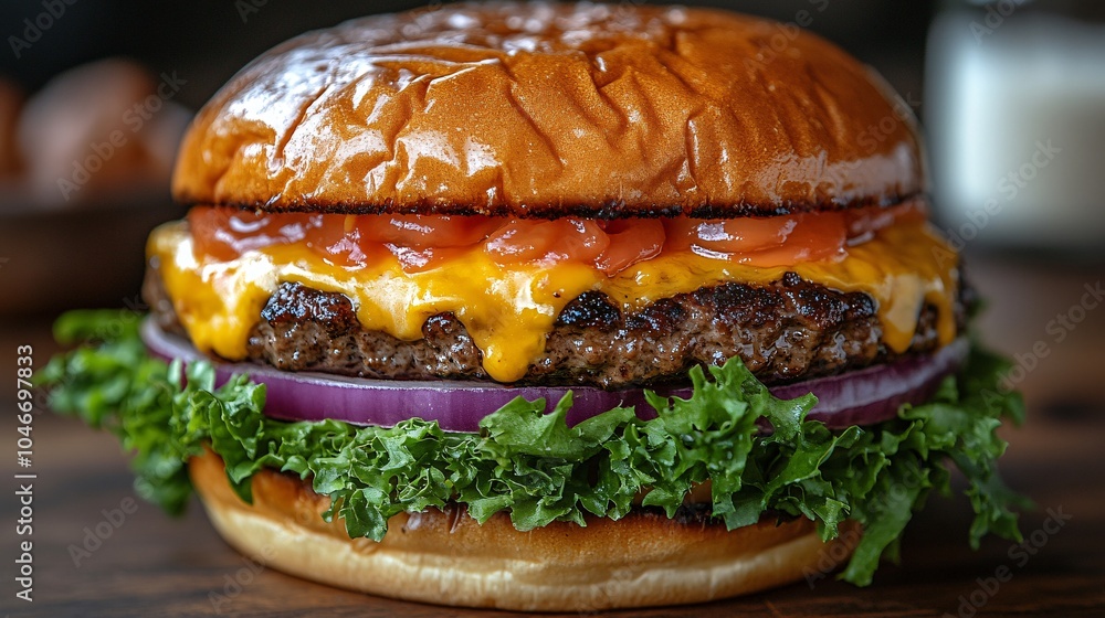 Delicious Classic Cheeseburger Close-Up Shot Delicious Classic Cheeseburger Close-Up Shot