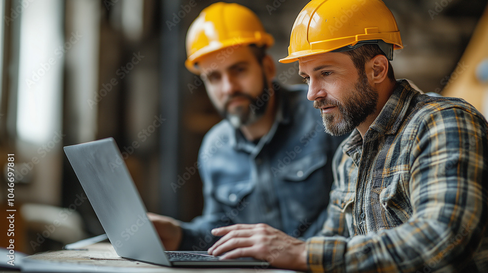Building site. Building workers discussing blueprint, one of them showing ok sign Building site. Building workers discussing blueprint, one of them showing ok sign