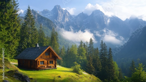 Cabin with a picturesque view.