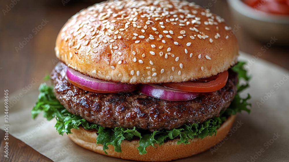 Freshly Crafted Burger with Vibrant Vegetables Freshly Crafted Burger with Vibrant Vegetables