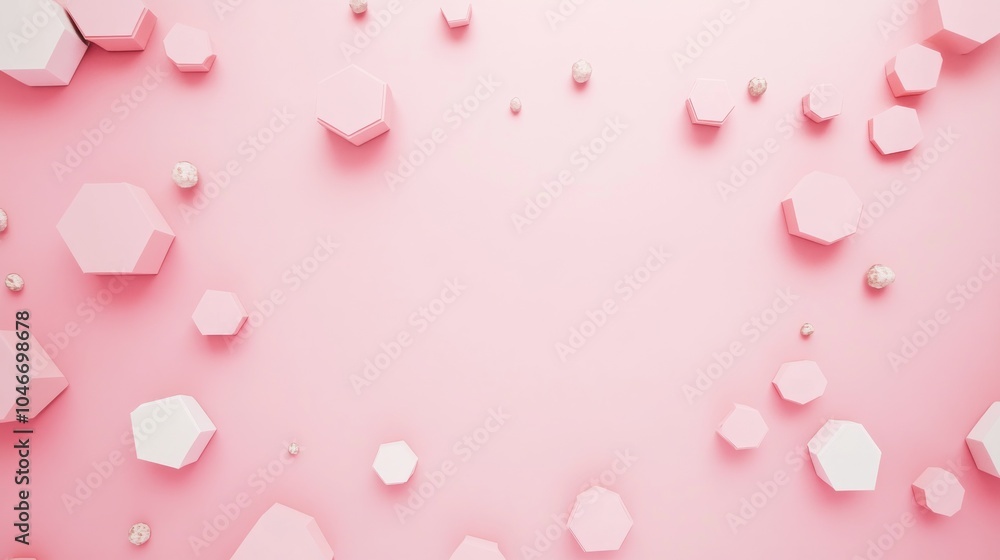 Photo of, Pink background with scattered hexagons for design, banner template Photo of, Pink background with scattered hexagons for design, banner template