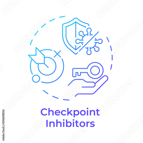 Checkpoint inhibitors blue gradient concept icon. Immunotherapy type. Cancer treatment. Immune system. Round shape line illustration. Abstract idea. Graphic design. Easy to use in article