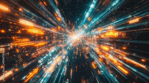 Wallpaper Mural Abstract digital background with bright orange and blue light streaks radiating outward from a central point. Torontodigital.ca