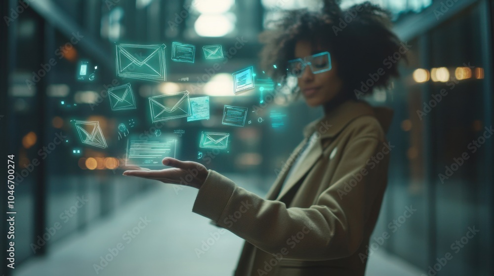 Professional Holding a Floating Digital Interface Professional Holding a Floating Digital Interface