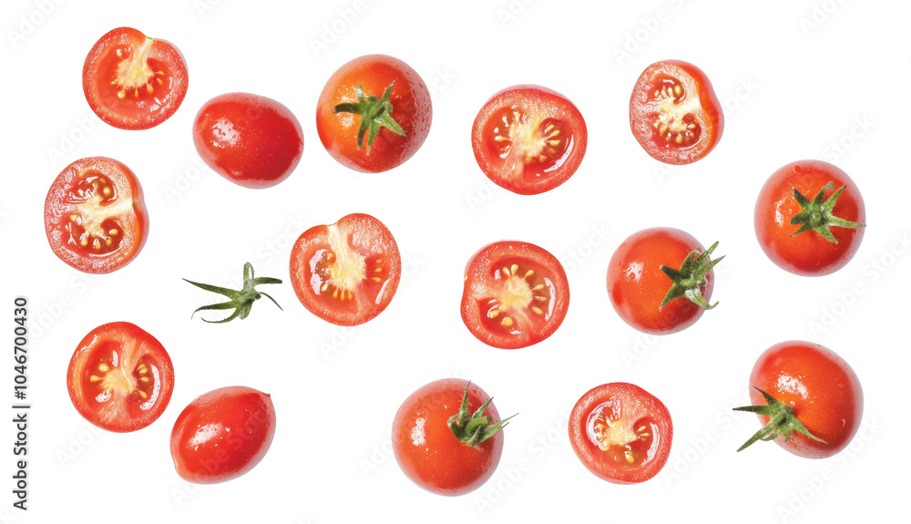 Sliced cherry tomatoes isolated on a transparent background PNG Sliced cherry tomatoes isolated on a transparent background PNG