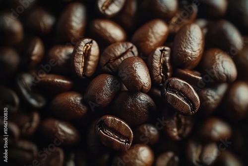 Wallpaper Mural Hyper-realistic close-up of coffee beans with vivid colors and high definition detail, top view. Torontodigital.ca