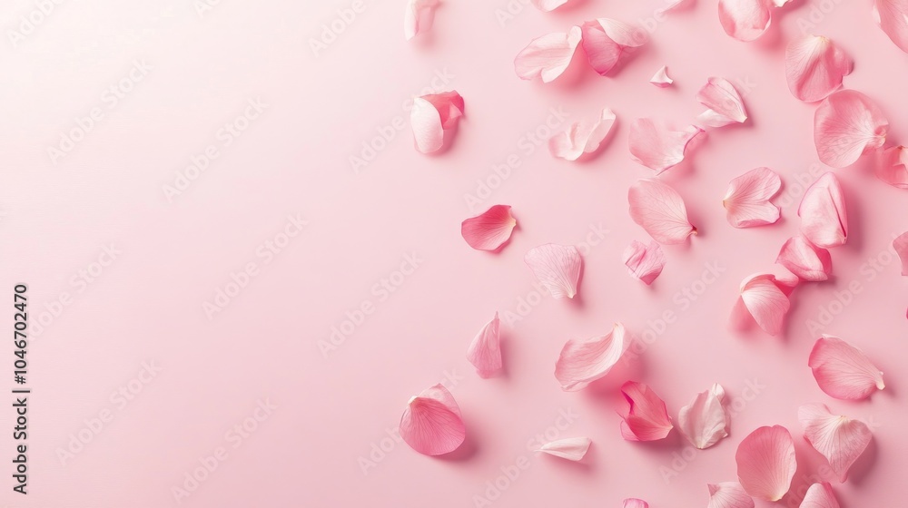 Photo of, Pink background with scattered petals for design, banner template Photo of, Pink background with scattered petals for design, banner template