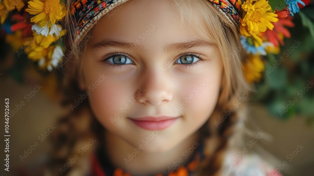 Close-up of a young Polish girl with a traditional outfit