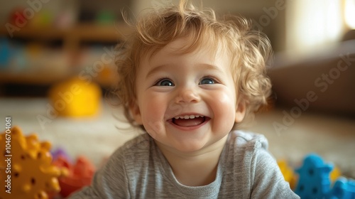 Child with a toy, laughing