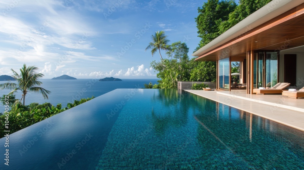 Fototapeta premium Coastal villa with an infinity pool.