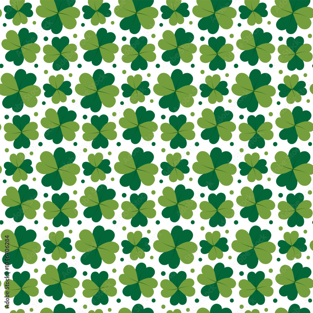 Clover Quatrefoil different sizes and dots Seamless pattern. St Patrick greeting wallpaper backdrop Clover Quatrefoil different sizes and dots Seamless pattern. St Patrick greeting wallpaper backdrop
