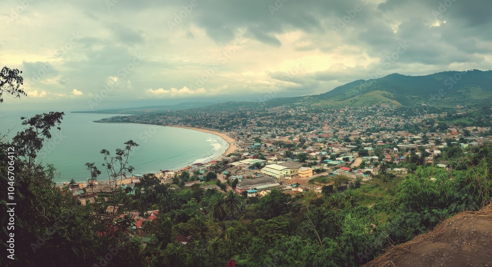 Sierra Leone. A Stunning Panoramic View of Freetown Cityscape and Mountain Landscape Sierra Leone. A Stunning Panoramic View of Freetown Cityscape and Mountain Landscape