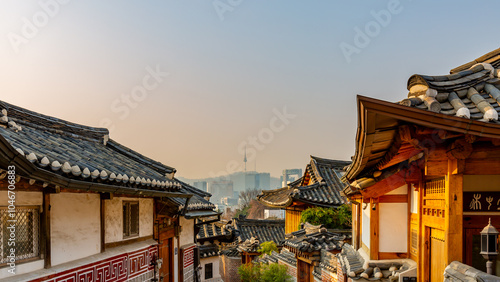 Canvas Print Traditional Korean style architecture at Bukchon Hanok Village in Seoul, South Korea, Bukchon Hanok Village in Seoul, South Korea, History culture of Seoul Bukchon Hanok, South Korea