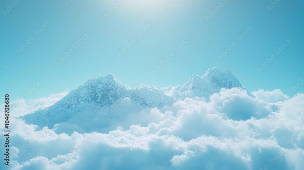 Snow capped Mountains Soaring Above Clouds Clear Blue Sky Nature Background Snow capped Mountains Soaring Above Clouds Clear Blue Sky Nature Background