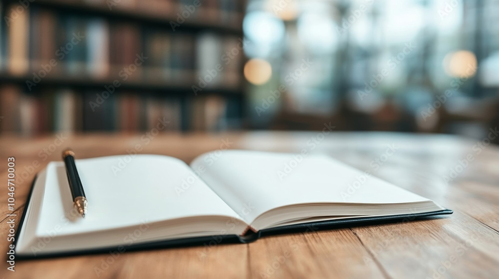 A bookshelf filled with classic novels next to an open notebook, symbolizing literary inspiration for National Novel Writing Month A bookshelf filled with classic novels next to an open notebook, symbolizing literary inspiration for National Novel Writing Month