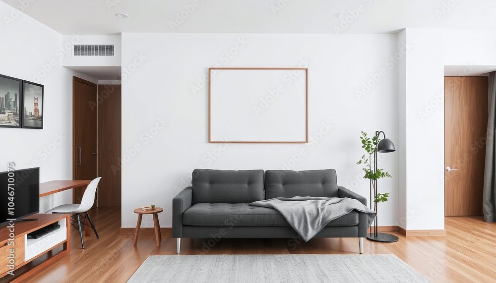 Studio Apartment Layout with Blank Gallery Wall Studio Apartment Layout with Blank Gallery Wall