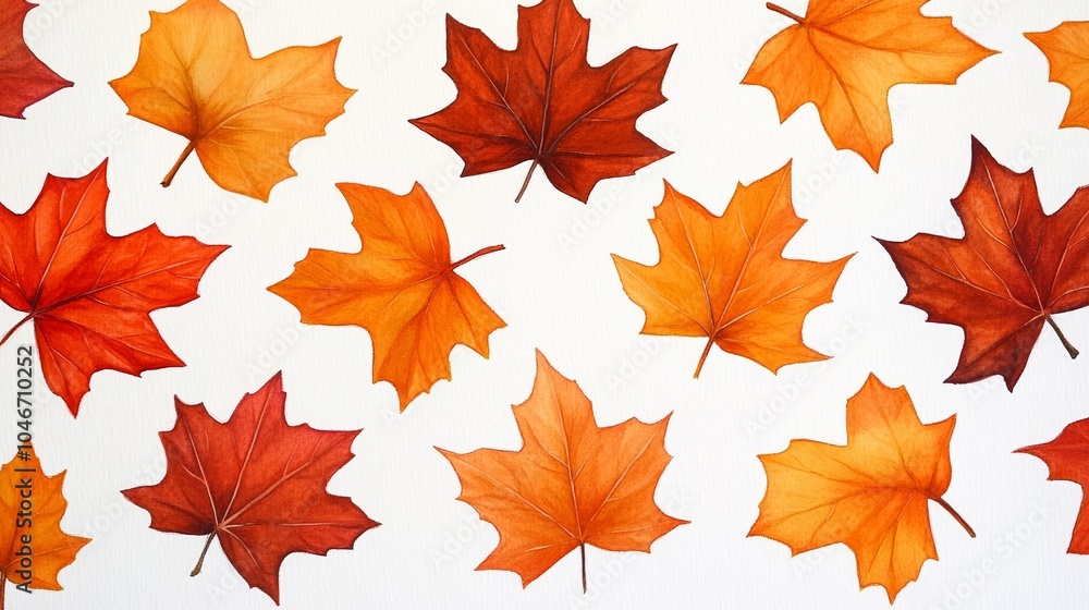 Autumnal Watercolor Backdrop, Abstract Maple Leaves, Warm Fall Palette Autumnal Watercolor Backdrop, Abstract Maple Leaves, Warm Fall Palette