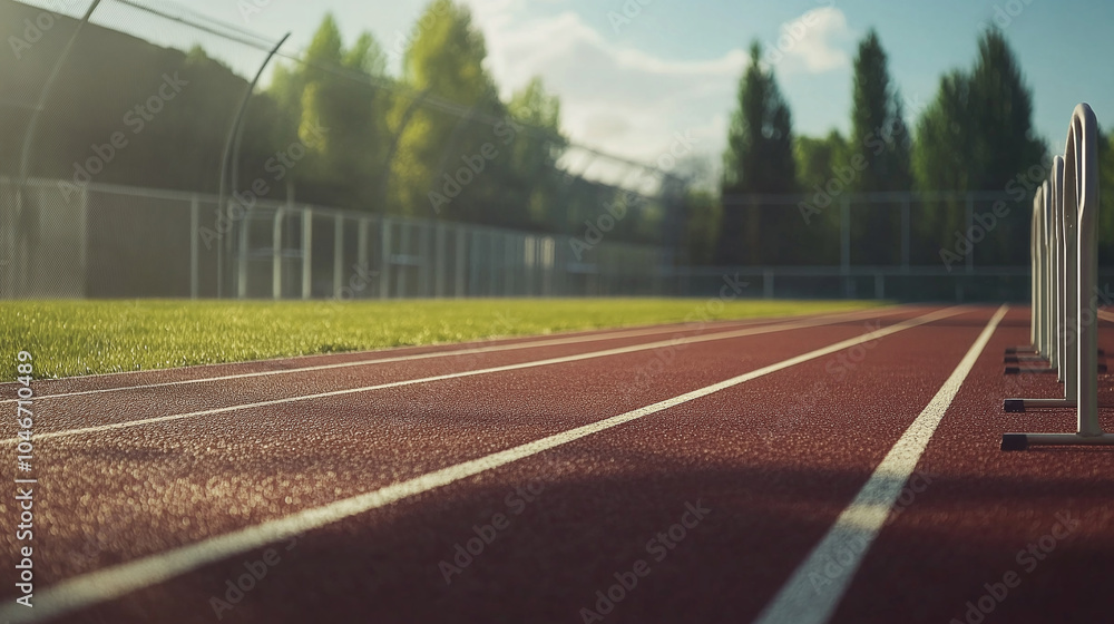 Fototapeta premium Hurdles on a Running Track at an Outdoor Sports Facility