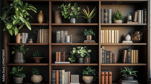 Cozy Minimalist Home Decor Shelves Displaying Houseplants and Books: Zoom Virtual Background, Cozy Interior Backdrop, Living Room Background for Virtual Meetings, Deep and Sophisticated