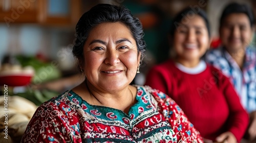 Family preparing tamales in a cozy kitchen, laughing and sharing stories, a Las Posadas tradition 